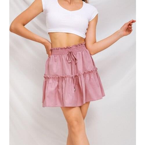 Summer Ladies New Skirt Sexy High Waist Drawstring Pleated Skirt Casual A-line Skirt Pure Color Wild Sweet Short Skirt