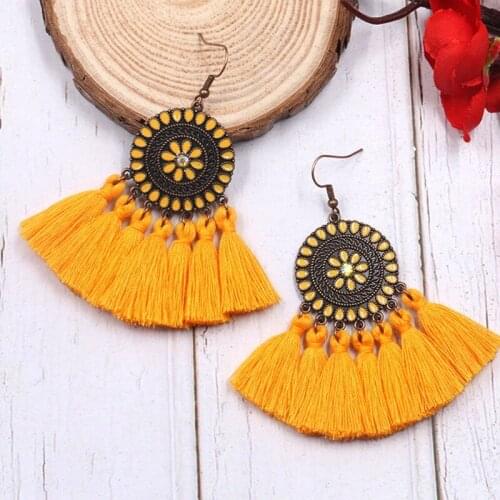Fashion Exaggeration Liushu Earrings Female Round Bohemian Retro Alloy Earrings Tide Jewelry Wholesale