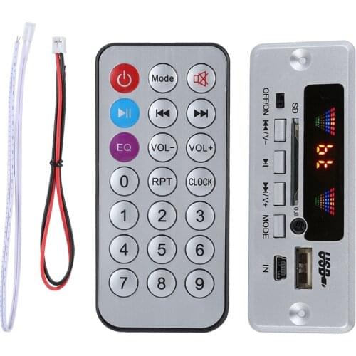 MP3 Decoder Board Car Vehicle Hands-Free Call Decoder Board BT Decoder Boards With Remote Control And Cable Silver