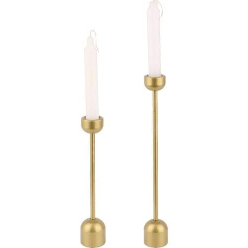 Mumsema Gift Decorative Gold 2'li Tower Candlestick & Candle Holder Set