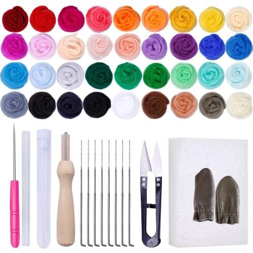 Nonvor50/36 Color Wool Felt Kit Felting Needles Handle Wool Felting Tools Handmade Felting Fabric Set Materials Handcraft DIY