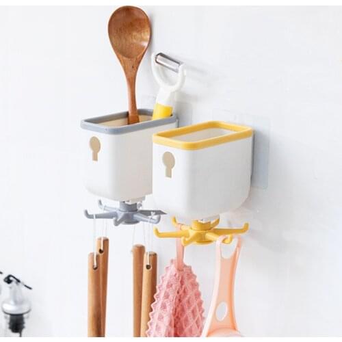 360° Rotatable Kitchen Utensils Punch-free Six-jaw Wall Hooks Oversized Weighing Hanger Bathroom Rack Waterproof Home Storage