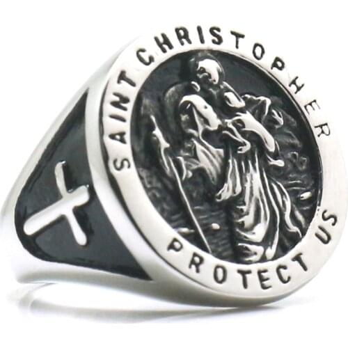 Size 7 To Size 15 Unisex Saint Christopher Protect Us Cross 316L Stainless Steel Newest Ring