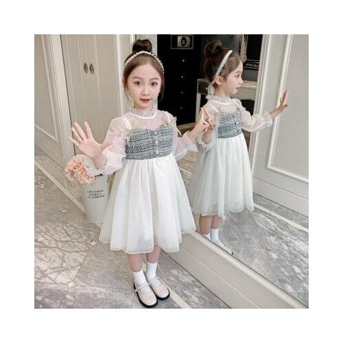 New girl baby spring and autumn summer childrens clothing girl dress fashionable little fragrance style mesh dress tide