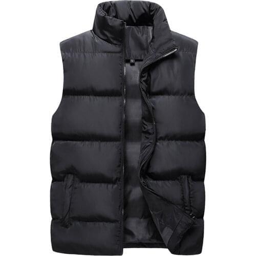 Autumn Winter Mens Parka Vest Solid Casual Sleeveless Jacket Cotton Padded Waist Coat Lightweight Bodywarmer New Brand Clothing