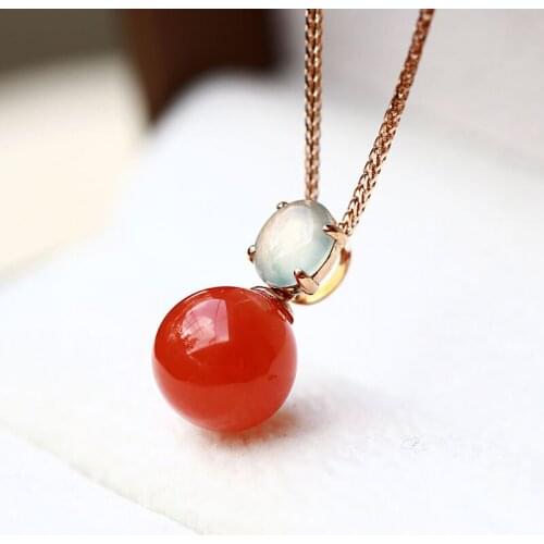 Natural South Red Agate Pendant Simple 18K Rose Gold Charming Necklace For Women Gift For Thanksgiving Birthday AJ0294