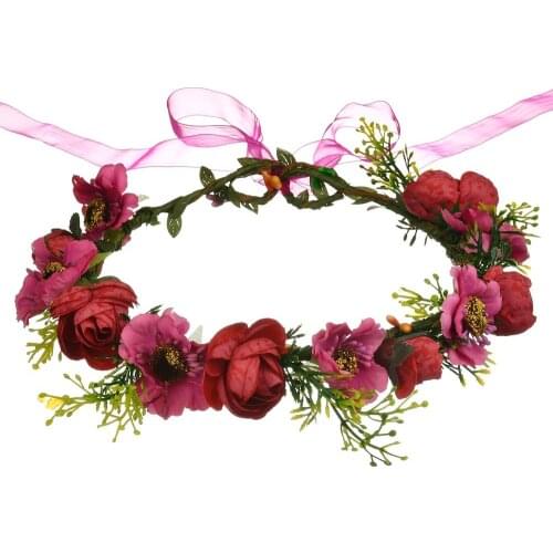 Princess Simulation Flower Crown Red Rose Headbands Head Wreath Hairbands Beach Bride Wedding Party Hair Accessories for Holiday