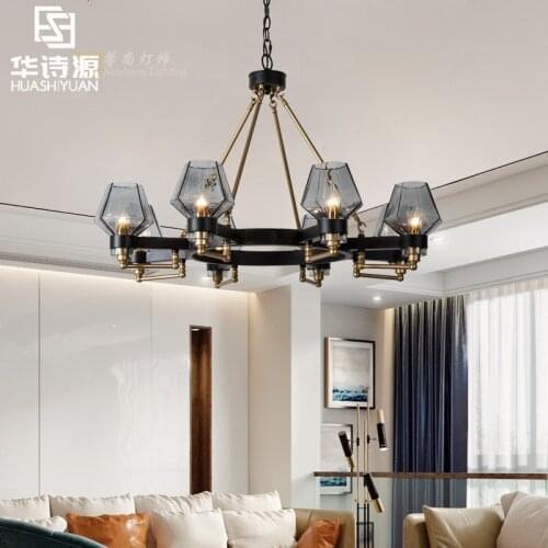 Simple post-modern glass living room creative modeling wrought iron bedroom model room dining room American chandeliers