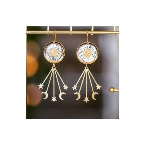 Real Daisy Resin Earrings | Real Flower Studs | Floral Earrings Moon and Star Statement Earrings