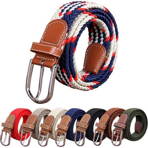 Mens Womens Unisex Canvas Plain Webbing Metal Buckle Woven Stretch Waist Belt Strap Apparel Accessories Supplies