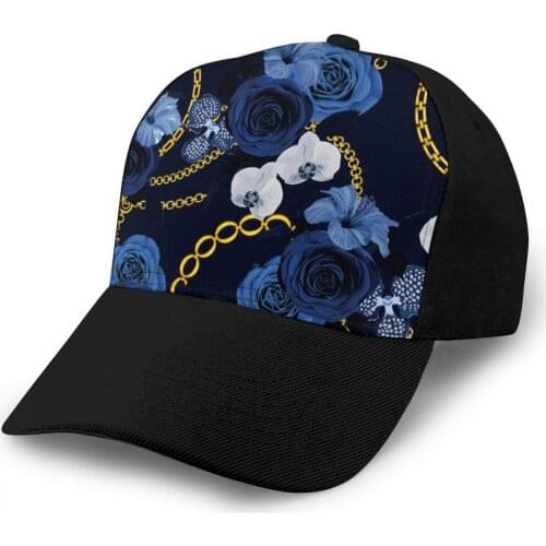 Luxury Pattern Fashion Women Hat Adult Baseball Caps For Men Ladies Snapback Fitted Casual Blue Flower Custom Dropshipping
