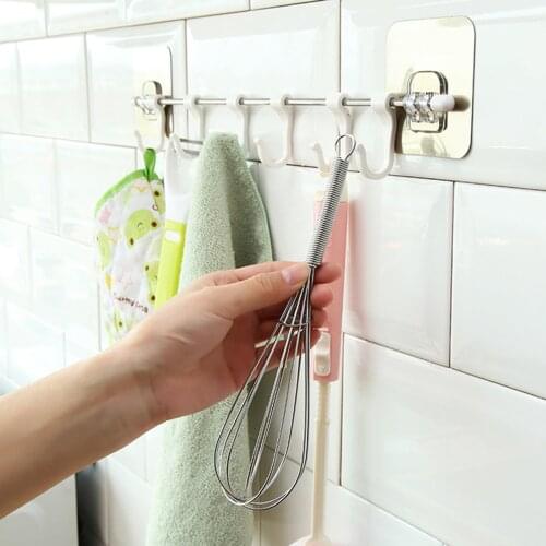 Self-adhesive Kitchen Rail Rack Punch Free Bathroom Over Door Organizer Hanger Removable Hooks Measuring Spoons Coats