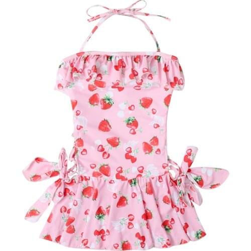 Sweet Lolita Strawberry One Piece Swimsuit Women Push Up Bathing Suits Beachwear Lace Up Monokini Cute Girls Cosplay Swimwear