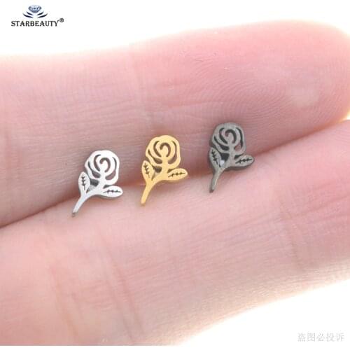 Starbeauty 1pc Cute Golden Rose Flower Helix Earrings Studs Tragus Ear Piercing Cartilage Piercing Daith Earrings Conch Jewelry