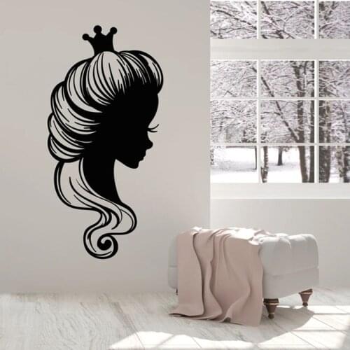 Princess Wall Decal Face Profile Crown Door Window Vinyl Stickers Hair Salon Girls Bedroom Nursery Home Decor Art Wallpaper E617