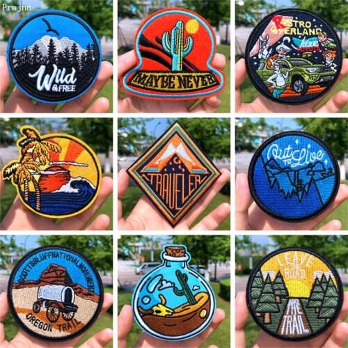 Prajna Wild Adventure Embroidered Patches For Clothing Badges Traveler Mountain Patch For T-shirt Iron On Patches On Clothes DIY