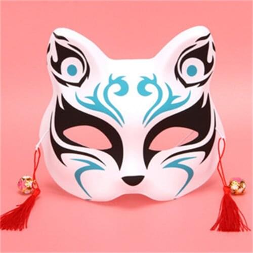 Japanese Mask Half Face Hand-painted Cat The Nine-tailed Fox Mask Anime Demon Slayer Masquerade Halloween Festival Cosplay Prop