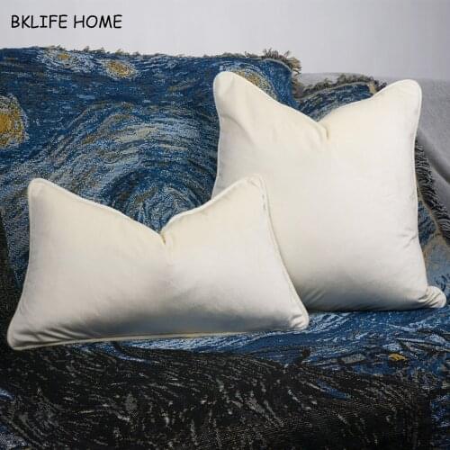 Bright Beige Piping Design Velvet Cushion Cover Pillow Case Lovely Soft Pillow Cover No Balling-up Without Stuffing
