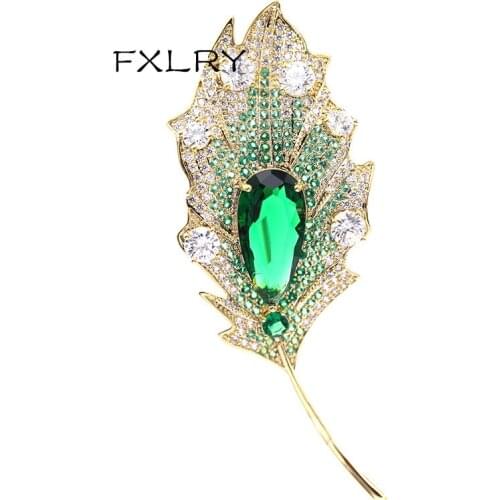 FXLRY Fashion Leaf Brooch For Women Jewelry Micro-inlaid Color Zircon Suit Corsage Coat Pin