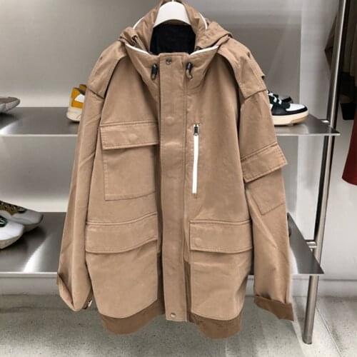 2021 New Women Color Patchwork Hooded Jacket Lady Long Sleeve Fashion Multi-Pockets Zipper Coat Outwear Tops