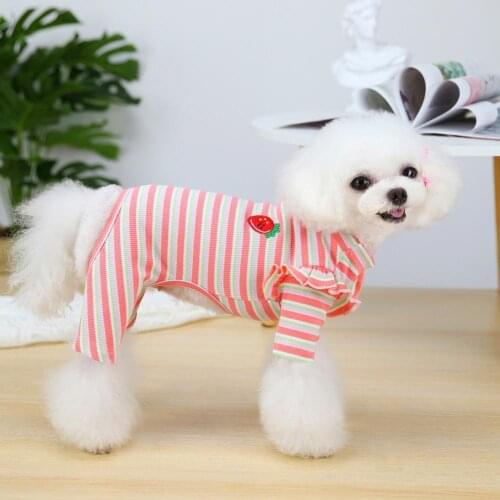 Pet Jumpsuit Striped Design Long Sleeve Unisex Puppy Four-legged Home Apparel Puppy Jumpsuits Costume