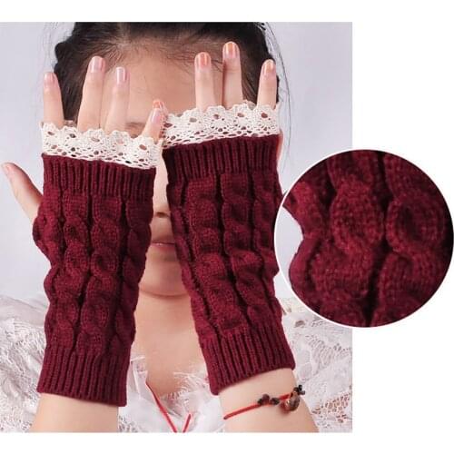 Women Fingerless Gloves Lace Knitted Gloves Wrist Protector Female Winter Lady Knitting Warmer Wrist Hand Gloves Mitten