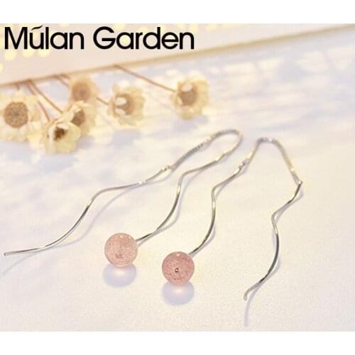 Strawberry Crystal Pendants Earrings for Women Pink Natural Stone Wave Chains Sterling Ear Lines Twist Cute Drop Earrings