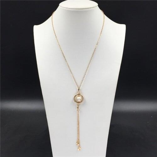 2020 New Trend Gold Color Plating Pearl in Circle Shell End Decorated Long Neckalce For Women Girl Delicate Gorgeous Jewelry