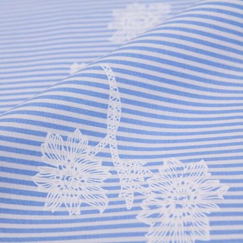1 Meter Handmade Diy Patchwork Fabric Handmade Blue White Pinstripe White Line Flower Pure Cotton Tissu