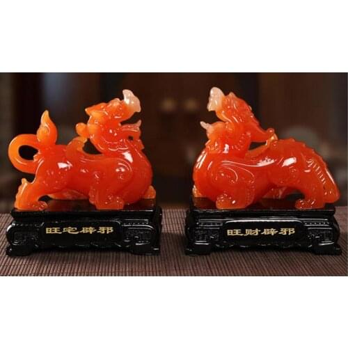 1 PAIR MYTHICAL WILD ANIMAL BASE GREEN WHITE JADE RESIN HANDICRAFT PI XIU FURNISHING HIGH-END LUXURY ANIMAL SCULPTURE STATUE