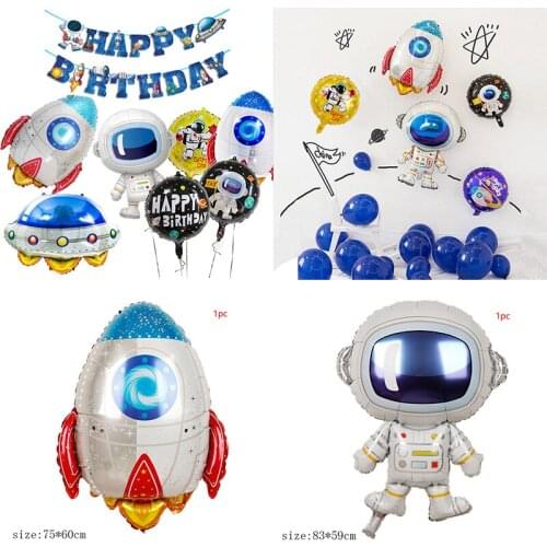1pc Diy 32 Inch Numeral Spaceman Rocket Theme Latex Balloon Birthday Party Wedding Decoration Gold Round Star Baby Shower Globe