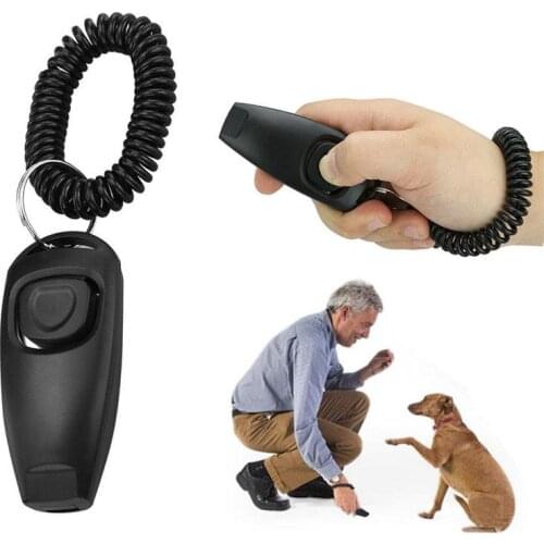 2 in 1 Cat Training Clicker Plastic Dogs Click Trainer Aid Adjustable Wrist Strap Sound Key Chain Teaching Tools Pet Products