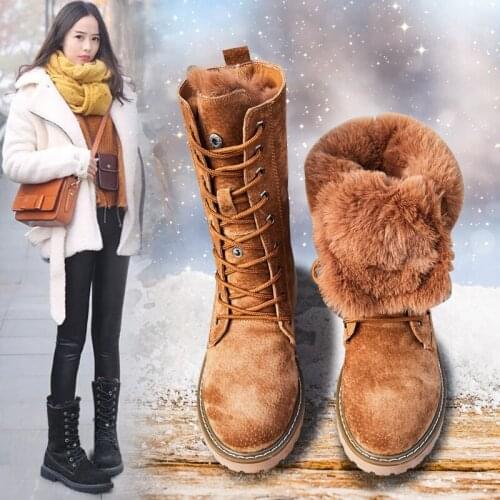 2021 Pigskin Leather Boots Women Mid-Calf Boots Motocycle Boots Female Shoes Lace Up Winter Motorcycle Boots New British Style