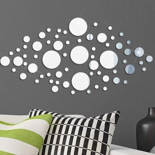 66Pcs 3D Round Mirror Wall Stickers Home Decor Living Room Bathroom Decals Waterproof Acrylic Modern Decoration Mirror Stickers