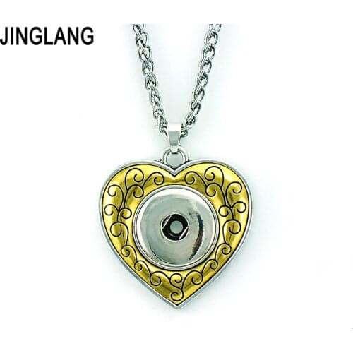 Free Shipping Fashion Golden Heart 18mm Ginger Snap Buttons Interchangeable Pendants Necklaces For Women Jewelry
