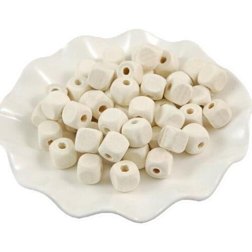 50 pcs/lot Natural Round Wood Beads 10*10mm Square-shape Spacer Wooden Beads For Jewelry Making
