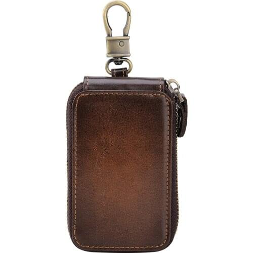Tiding Top Genuine Leather Key Wallet Vintage Key Holder for Men & Women Dark Brown Leather Car Key Case Housekeeper Bag 4035