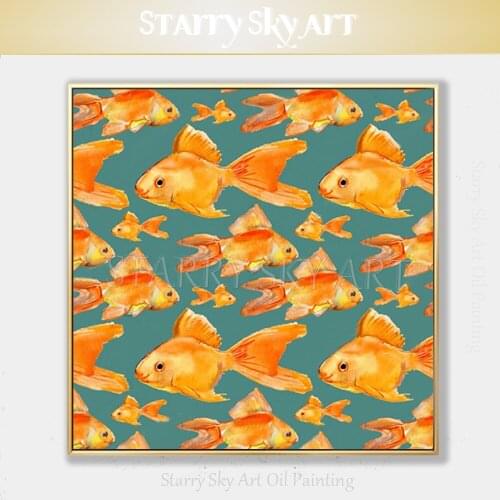 Excellent Artist Pure Hand-painted High Quality Modern Abstract Gold Fish Oil Painting on Canvas Lovely Gold Fish Oil Painting