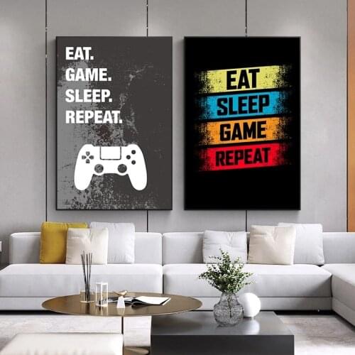 Eat Sleep Game Repeat Gaming Wall Art Poster Gamer Canvas Painting Poster Prints for kids Boys Room Decorative Picture Playroom