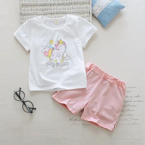 Girls Summer Clothing Sets 2021 Cute Girl Baby Cartoon Print T-shirt And Shorts Outfits Short Sleeve Children Casual Clothing