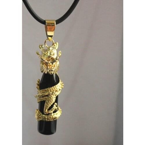 Fancy Chinese Wind Cylinder black natural jade +fine jewelry Dragon plated Pendants Necklace
