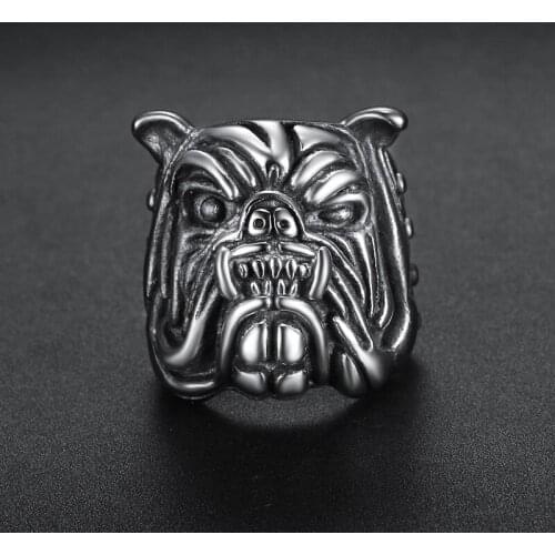 Megin D Hot Sale Vintage American Bully Dog Stainless Steel Rings for Men Women Couple Friend Fashion Design Gift Jewelry