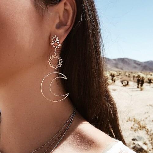 Fashion Womens Earrings New Hot Bohemia Star Sun and Moon Hollow Earrings Geometric Earrings серьги женские kolczyki 50