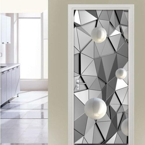 3D Geometry Circle Ball DIY Self-adhesive Door Sticker PVC Waterproof Mural Wall Decals Study Living Room Bedroom Door Wallpaper
