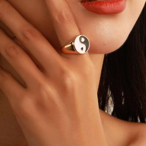 2021 New Trendy Chunky Stacked Rings Korean Cute Enamel Tai Chi Rings Wonderful Choice for Women Fashion Party Jewelry Gifts