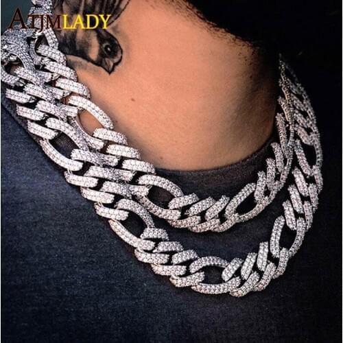 New 19MM Figaro Chain Cuban Necklace Hip Hop Iced Out Bling CZ Big Necklace 5A CZ Cuban Chain Wide Heavy Rock Punk Men Jewelry