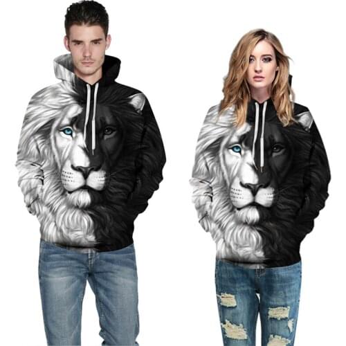Family Matching Outfits Autumn Winter Lion Print Hooded Long Sleeve Parent Child Sweatshirt Father Mother Kid Boys Girls Clothes