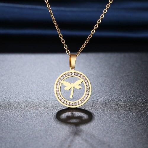 CACANA 316L Stainless Steel Chic Dragonfly Necklace NEW Crystal Rhinestone Necklaces For Women Wedding Valentines Day Gifts