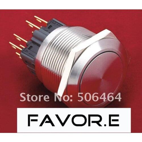 Stainless steel 25mm IP65 5A/250VAC 2NO 2NC Latching metal Push Button Switch Flat round