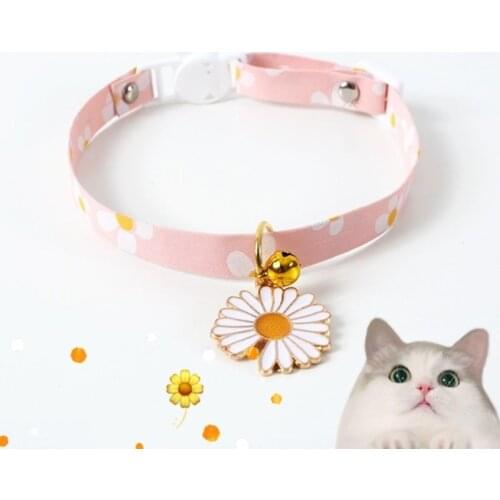 Daisy Flower Pattern Adjustable Cat Collar Bell Collar For Cats Puppy Collars Cats Kitten Collar Pet Lead Leashes Pet Supplies
